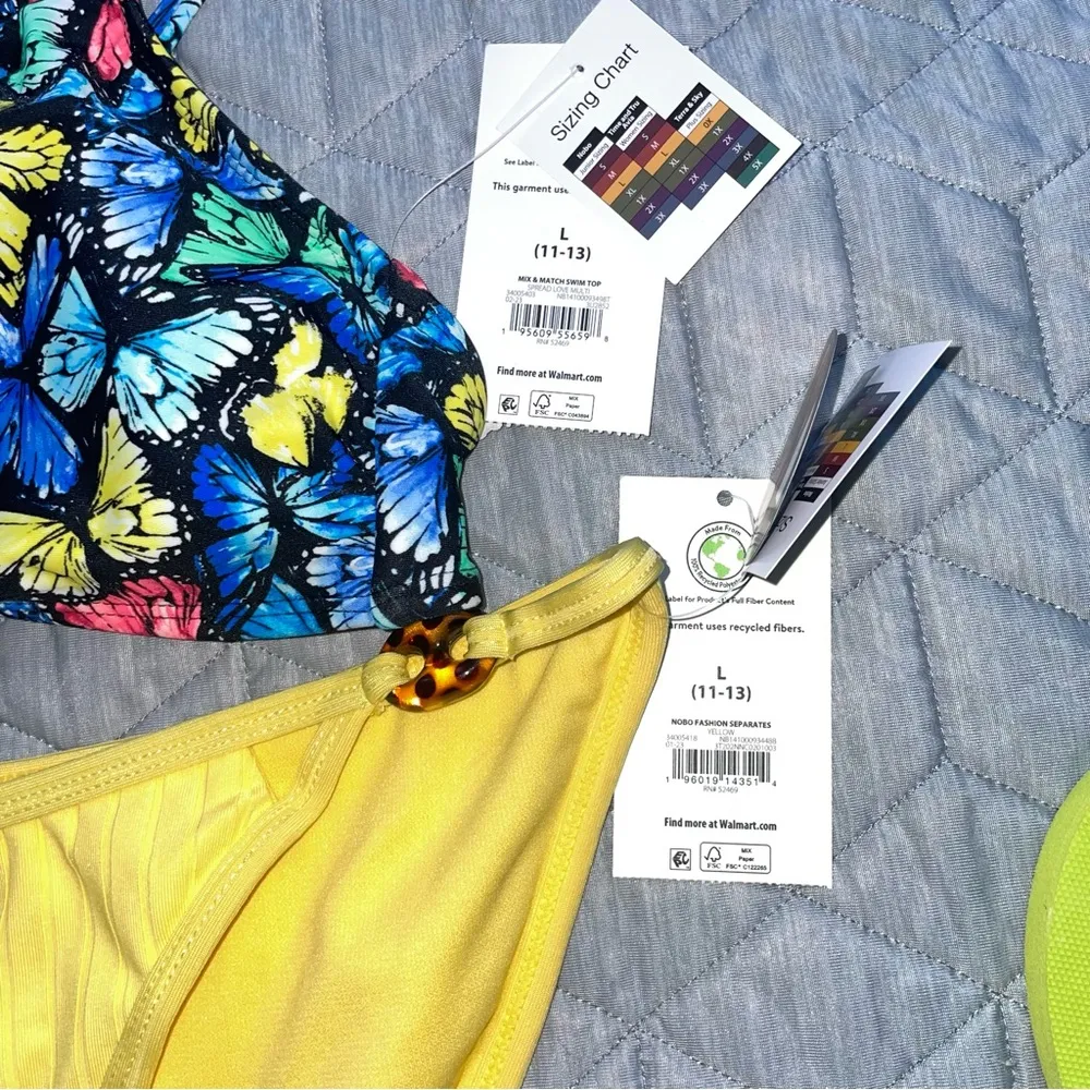 Nwt Nobo Butterfly Knot Bikini large 11-13 yellow floral black swimwear summer - Image 2