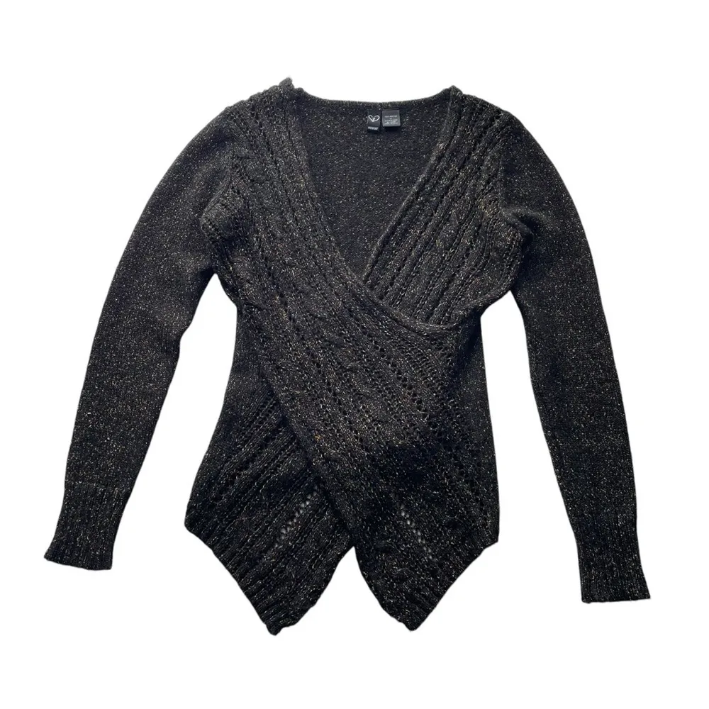 Windsor Wrap Surplice Sweater Black Size Small Cable knit Sexy Plunge moto goth - Image 7