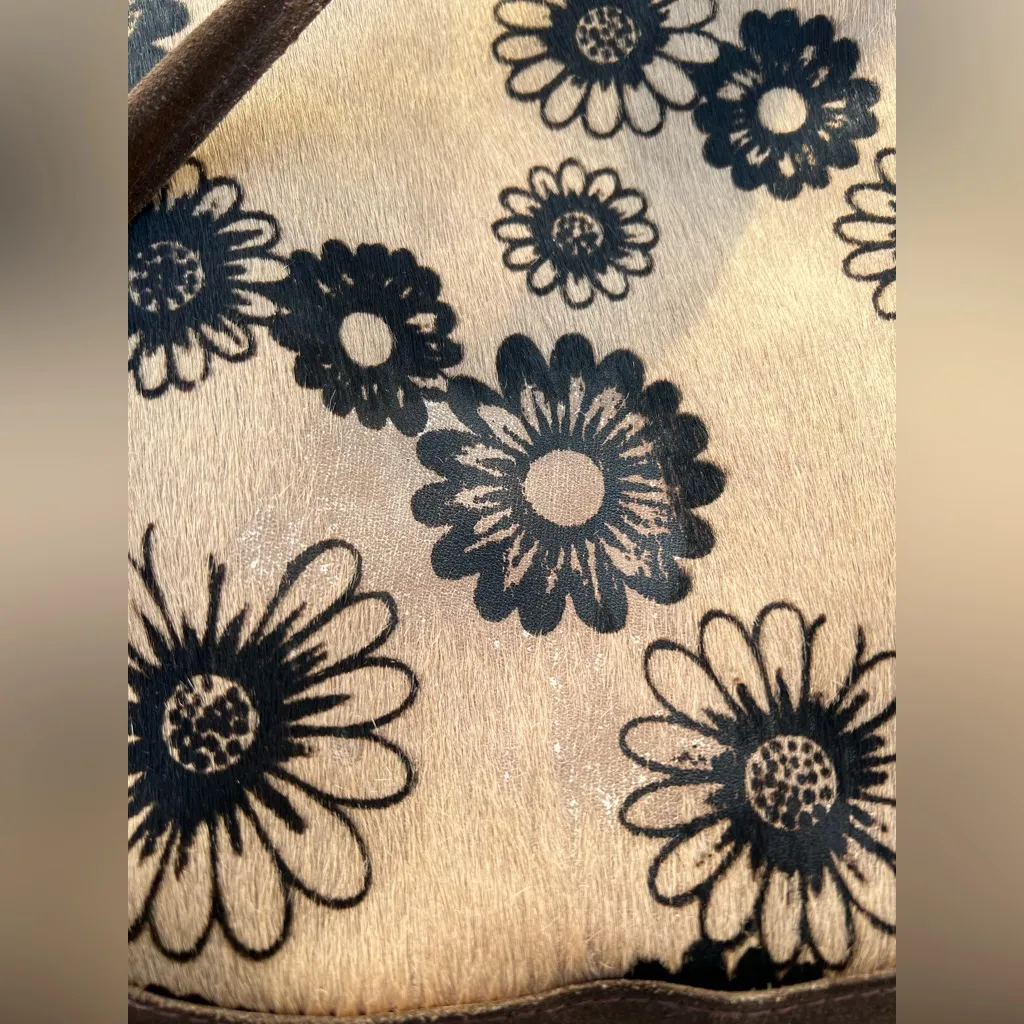 Cecconi Piero Womens Tote Leather Calf Hair handbag Floral Boho‎ Western Italy Brown - Image 4