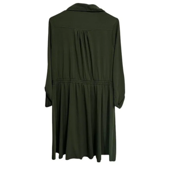 Always Indigo Shirt Dress Olive Green‎ Button Front Belted Long Sleeve Size 1X Green - Image 3