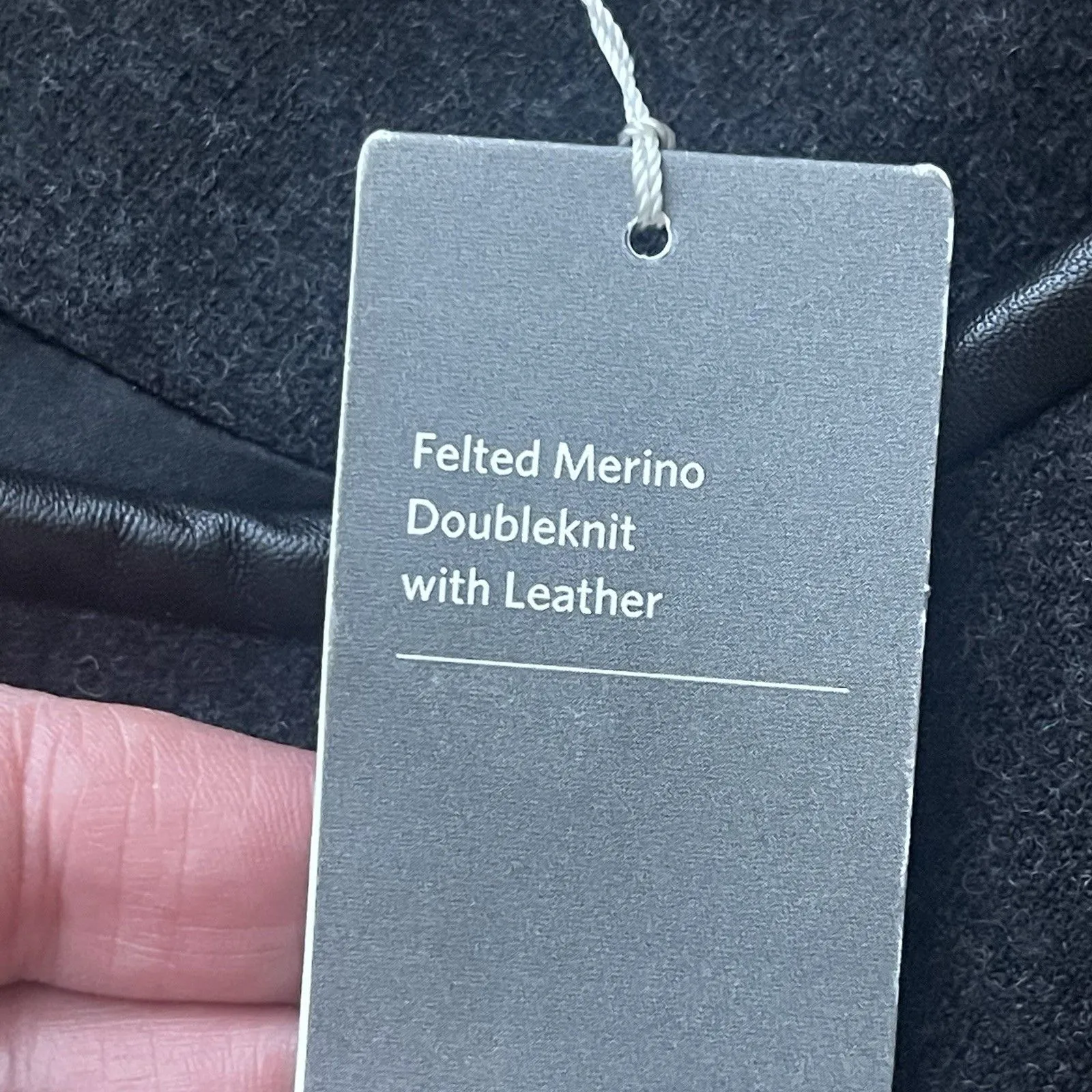 EILEEN FISHER Felted Merino Doubleknit Leather Trim Coat Small Black Gray NEW - Image 9