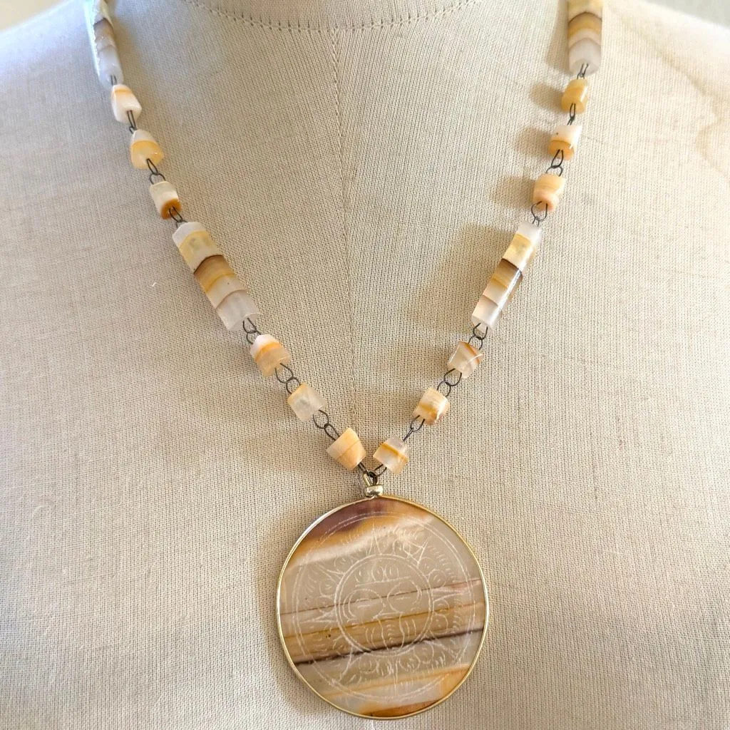 Vintage Artisan Banded Natural Stone Statement Necklace - Image 3