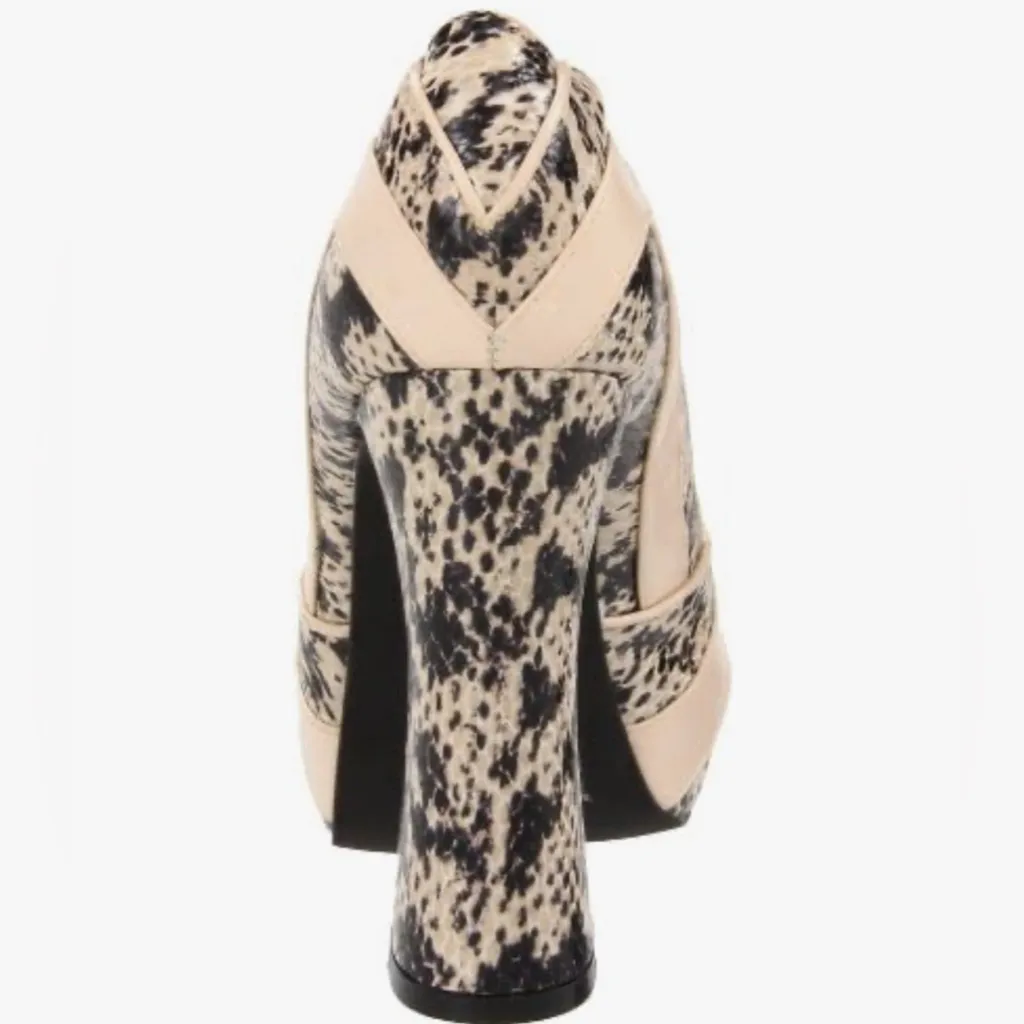 NEW N.Y.L.A. Peep Toe Platform Heel Pumps Genuine Leather Snakeskin 5” heel 6 Tan - Image 3