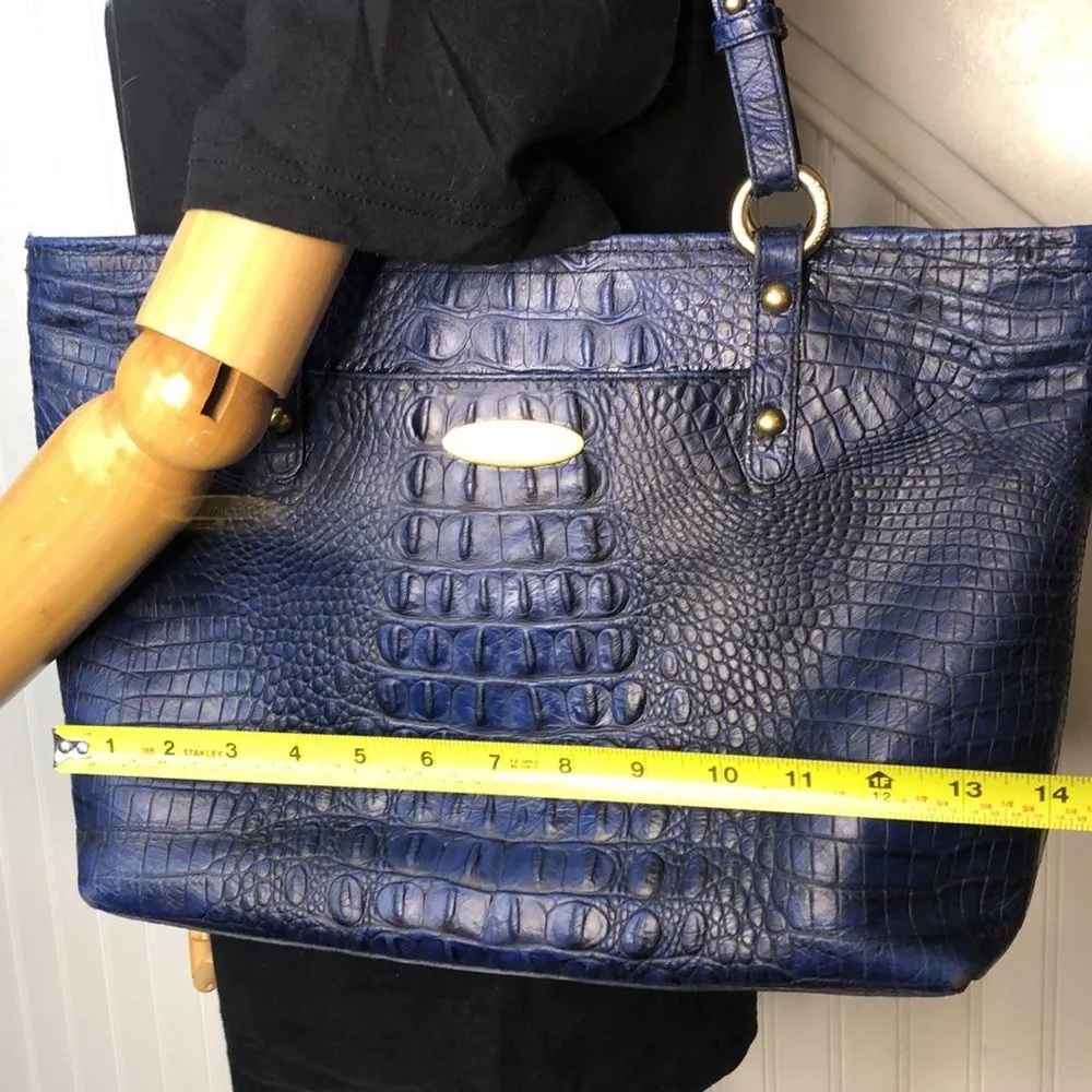 BRAHMIN Embossed Cobalt Blue Crocodile Leather Shoulder Bag MINT RARE - Image 12