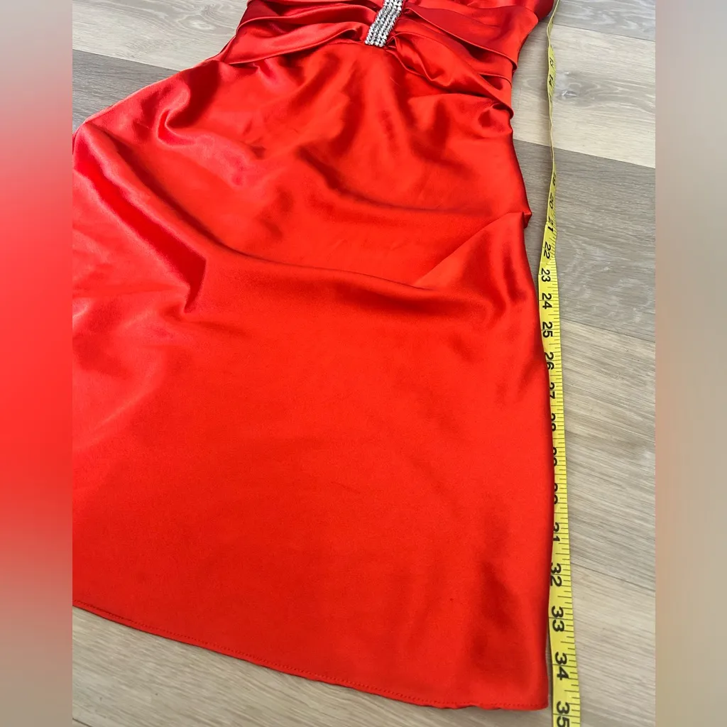 Vintage Bora USA Red Satin Rhinestone Halter Dress – Y2K - Image 5