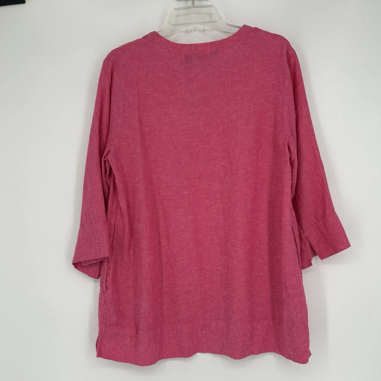 Lands End Womens Linen Top Pink Pockets Minimalist Lagenlook 3/4 Sleeve Size M Size M - Image 7