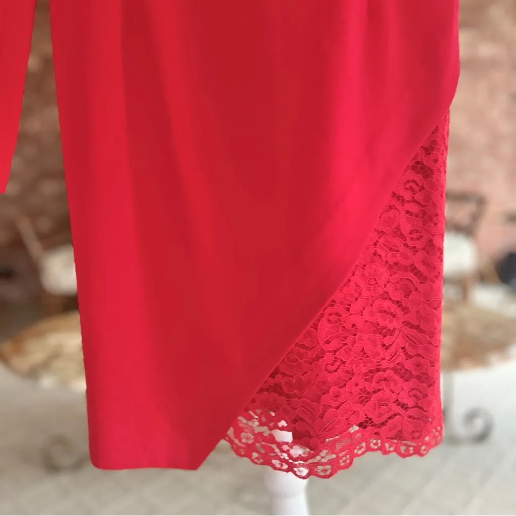 Venus Dress Red Lace Faux Wrap Mini Long Sleeve 6 Cocktail Party Chic Glam - Image 10