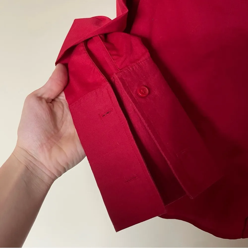 New York & Company Tailored Tight Fit Red Button Down Office Siren Shirt Small - Image 6