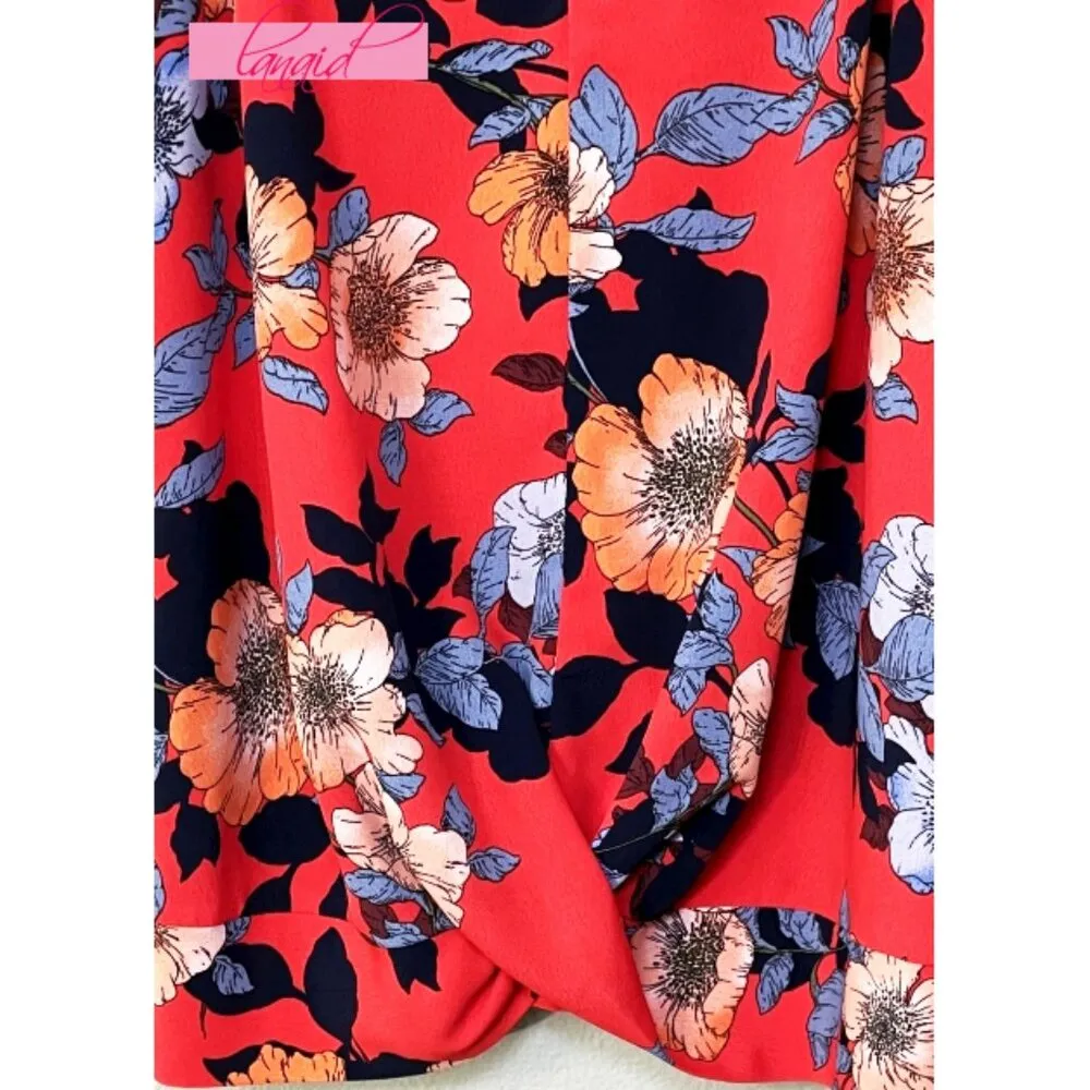 Naked Zebra Floral Drape-Front V-Neck Sleeveless Twist Wrap Surplice Tank Blouse - Image 3