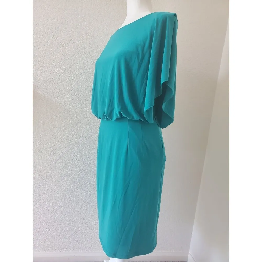 Jessica Simpson Size 4 Woman's Turquoise Blue Green Dress Flutter Sleeves Drape - Image 6