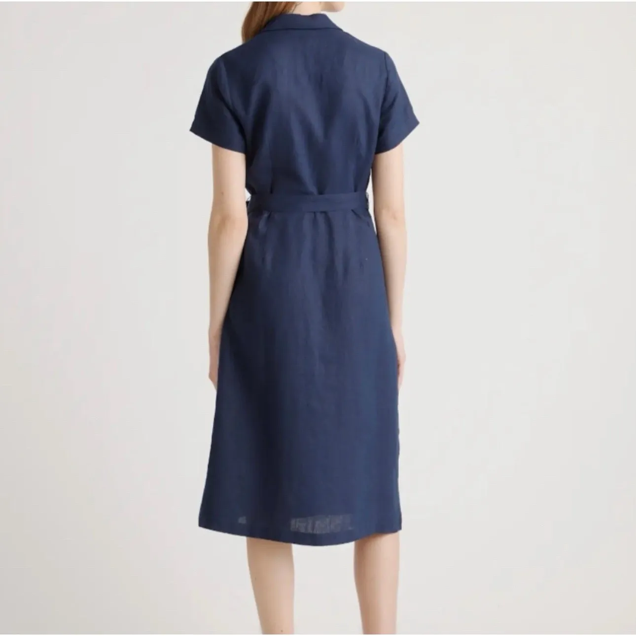 Quince Women's 100% European Linen Button Front Midi Dress Navy‎ Blue Sz Medium - Image 3