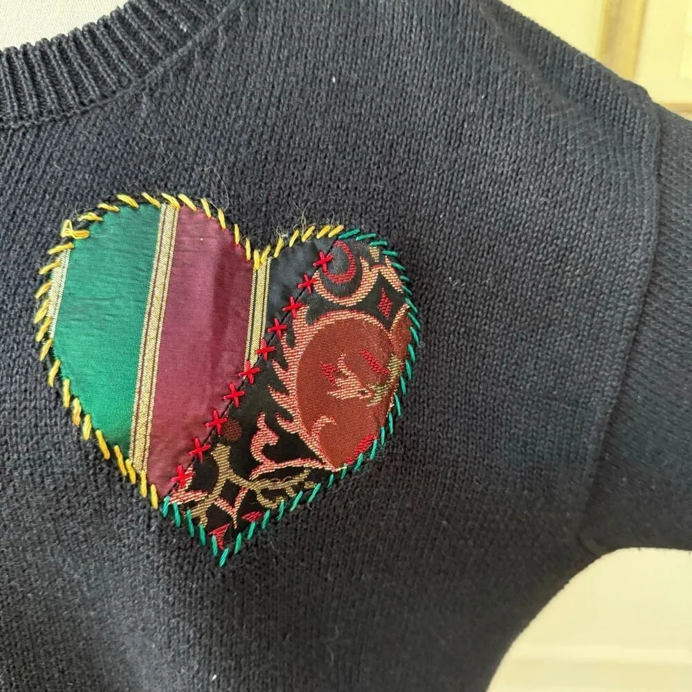 Vintage 90s Susan Bristol Applique Embroidered Teddy Bear Heart Sweater L - Image 3