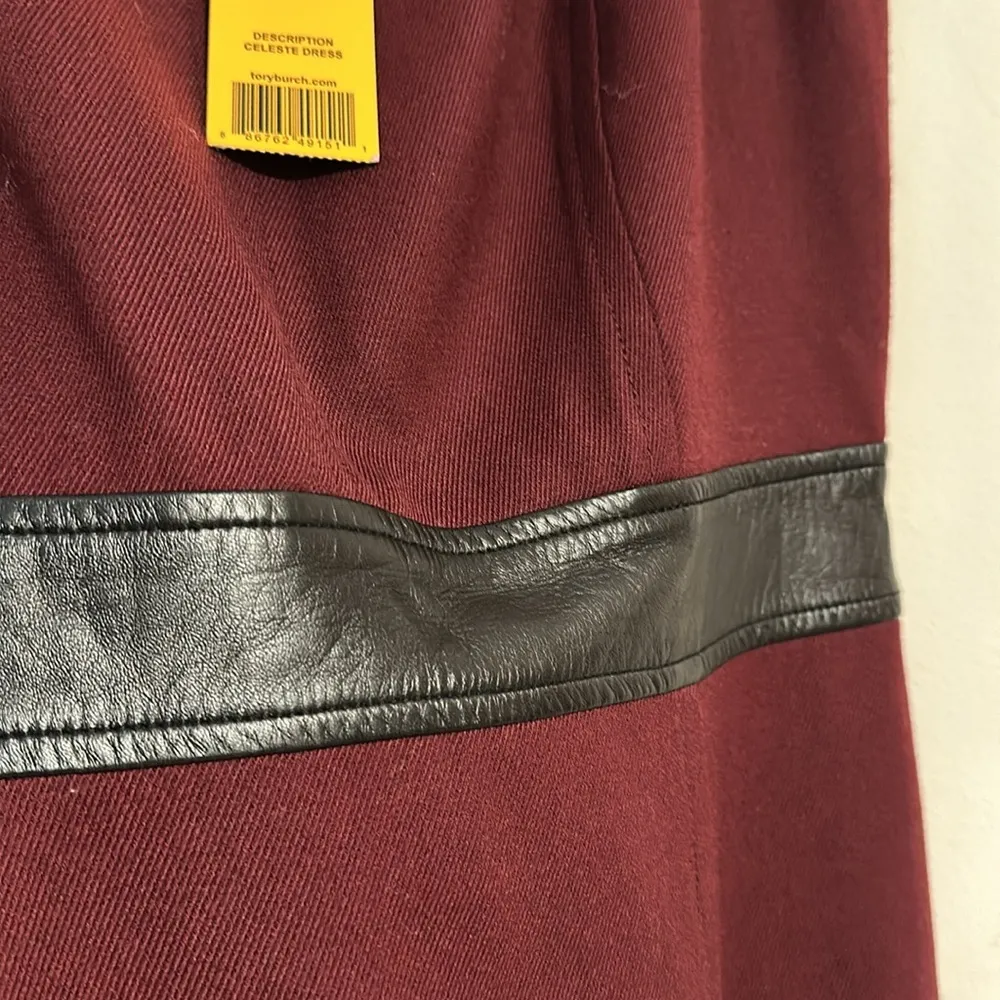 NWT Tory Burch Celeste dress dark plum burgundy leather accent shift wool blend - Image 5