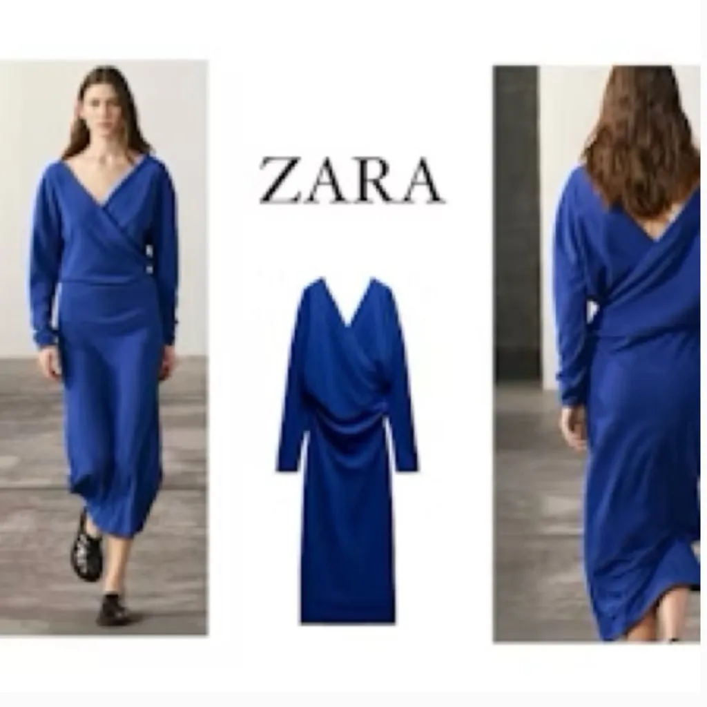 NWT ZARA Vibrant Blue Long Sleeve V Neck Maxi Dress Small Bloggers Fave - Image 2