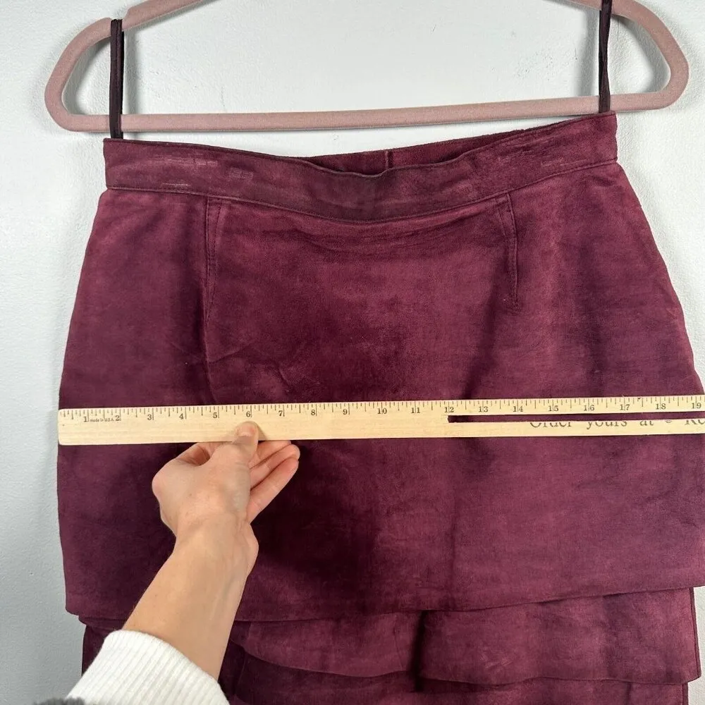 Vintage Bagatelle Womens Skirt Size 12 Tiered Suede Leather Burgundy Pencil - Image 11