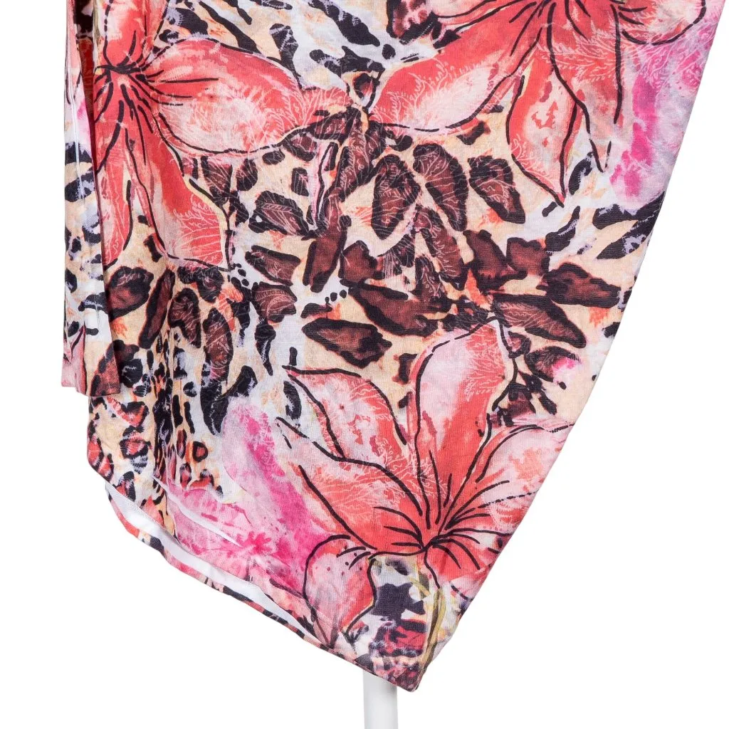 Dots Floral Leopard Print Shirt L Womens Asymmetrical Handkerchief Pink Orange Size L - Image 3