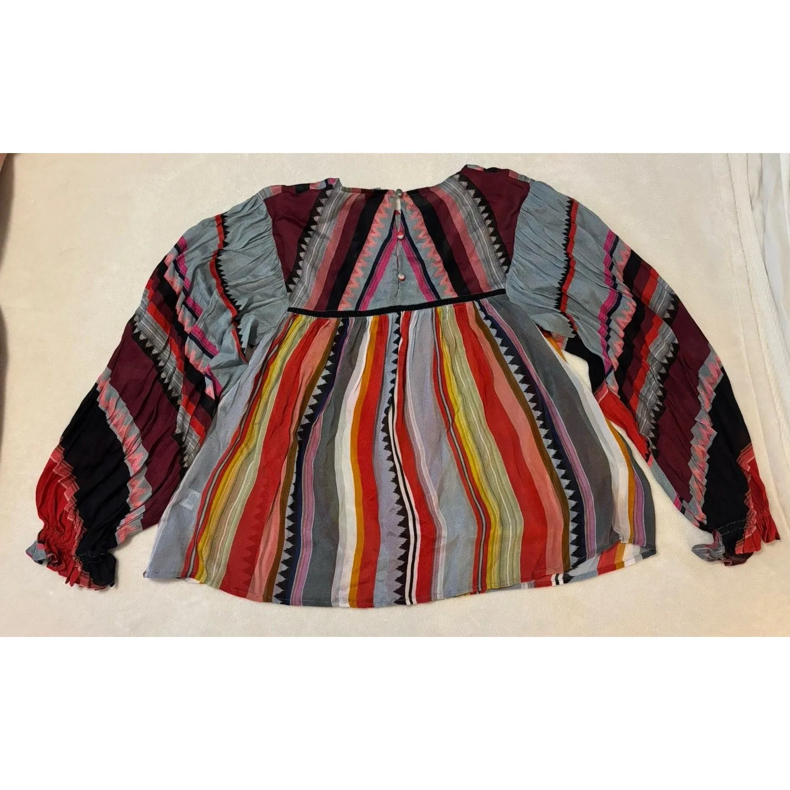 Anthropologie Bl^nk London Miranda Blouse Peasant Boho Colorful Stripe Sz XS Red - Image 4