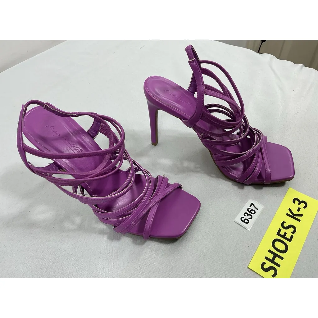 Womans Anne Michelle Strappy Slipon Sandals 8.5 Purple Open Square Toe Stiletto - Image 2