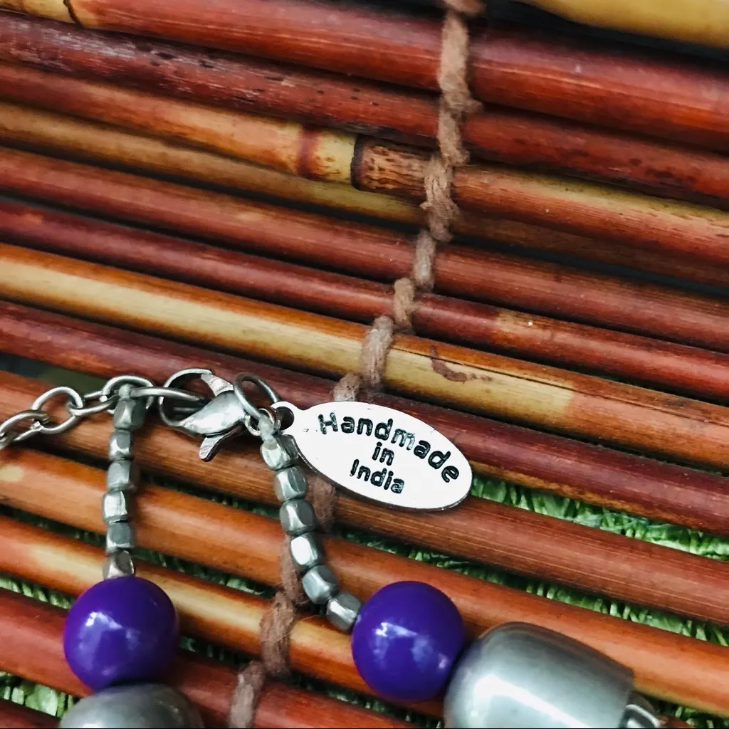 Himalayan Gems Necklace Beaded Fringe Gray - Image 7