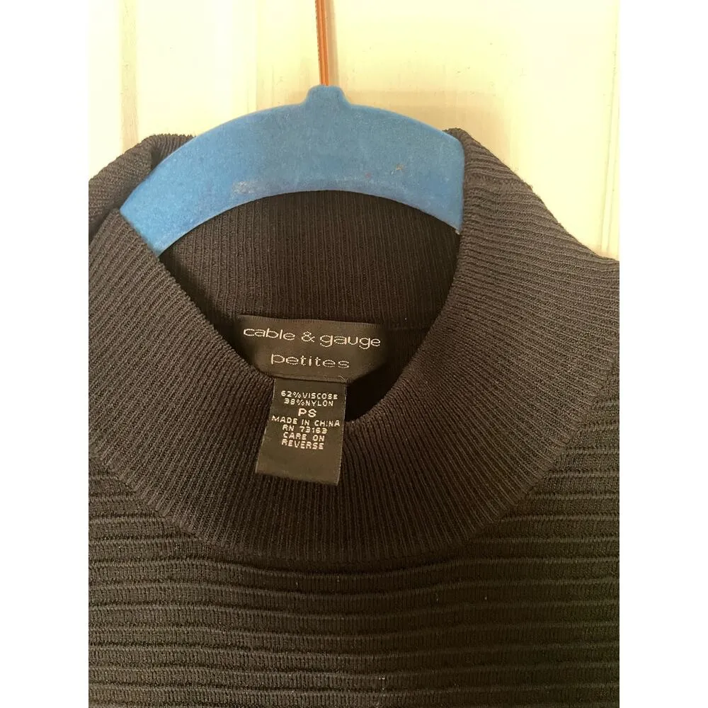 Cable & Gauge Sweater Womens Petite Small Black Ribbed Mock Neck Sleeveless. - Image 6