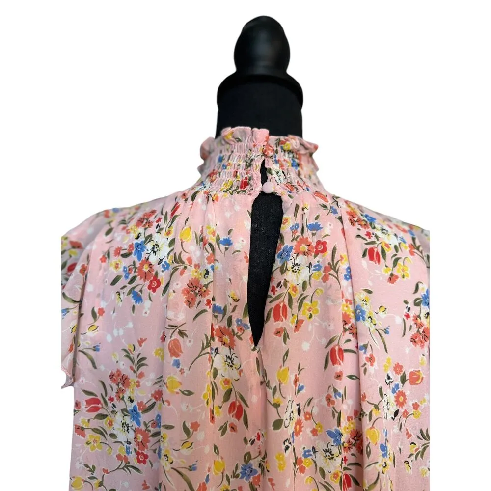 MELLODAY Nordstrom Pink Floral BABYDOLL Dress lined chiffon NWT xs pockets - Image 7