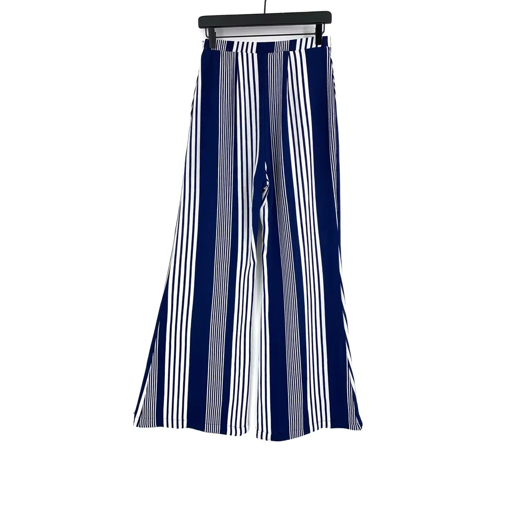 SHOW ME YOUR MUMU Eli's Wide Leg Striped Trousers Navy Blue White M - Image 10