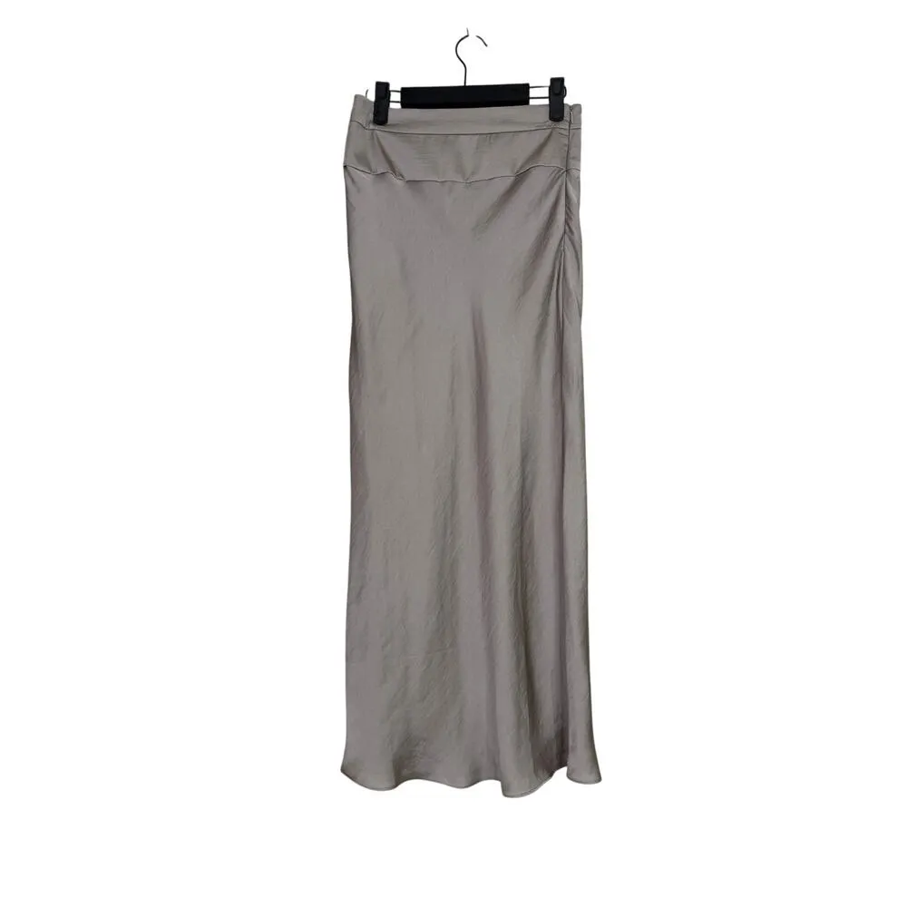 Free People Normani Satin Silver Metallic Effect Midi Skirt Flowy Lightweight 2 - Image 13