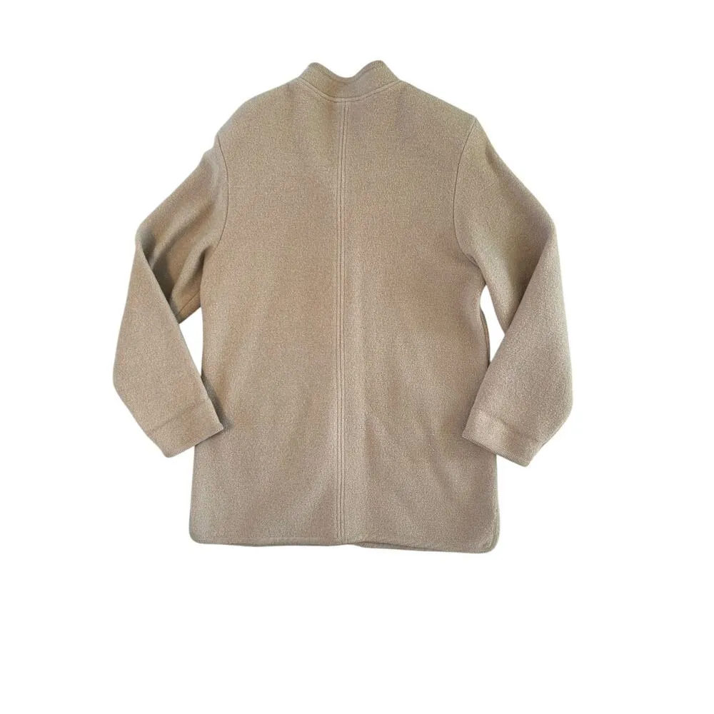 Vintage  Long Mid Length Wool Jacket Tan Mandarin Collar Buttons L Preppy - Image 6