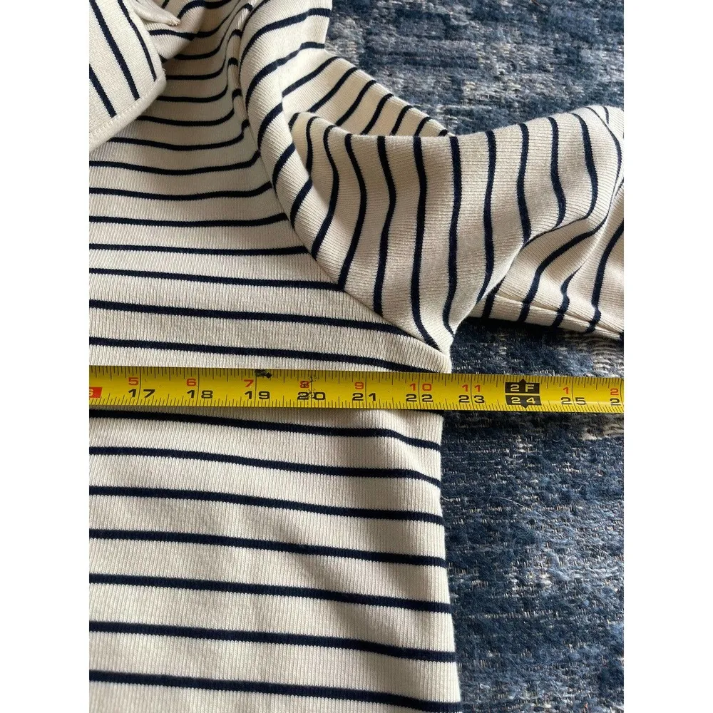 Chaps Women's 3 Button Nautical Knit Jacket Cream Navy Stripes Plus Size XXL - Image 7