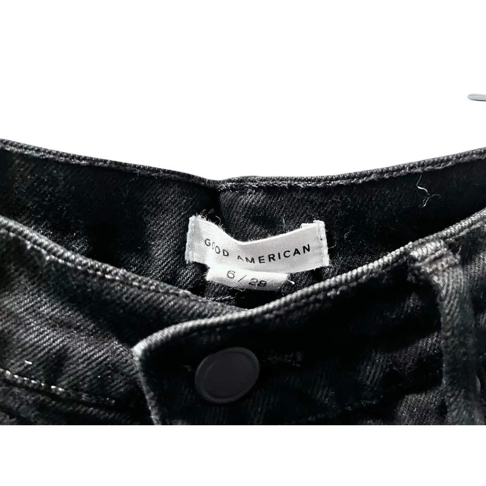 Good American Black Distressed Cut Off Denim Jean Shorts Size 6/28 Women's - Image 2