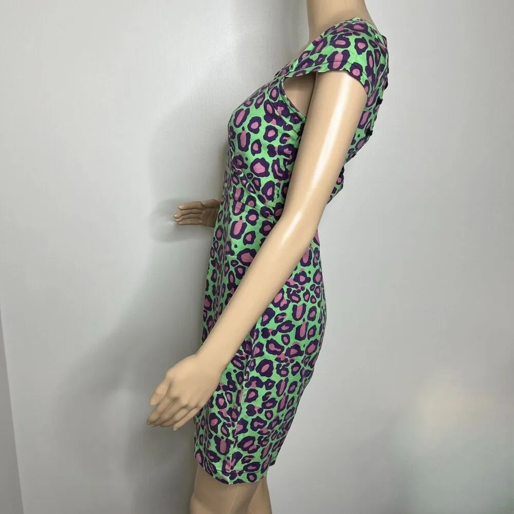 Green Leopard Print Lace Up Mini Bodycon Dress Size M - Image 2