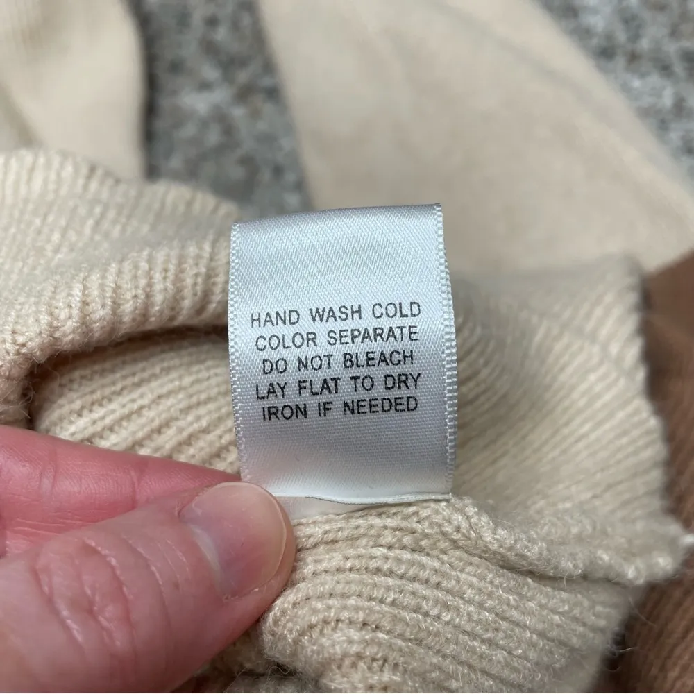 Brown White Tan Striped Colorblock Balloon Sleeve Crewneck Sweater Small - Image 7