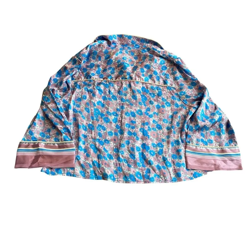 Free‎ People M Pillow Talk Satin Pajama Set Lilac Blue Floral Print Silky New - Image 11