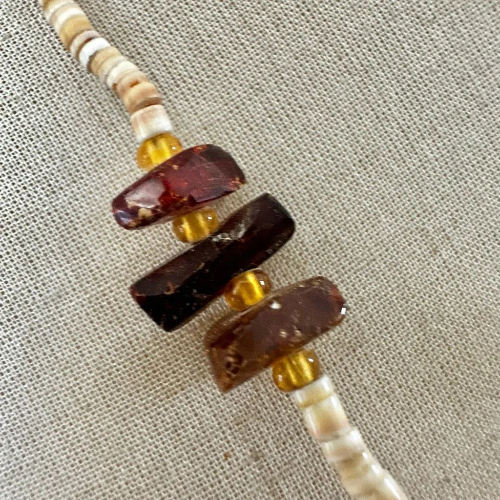 Vintage Amber & Shell Heishi Bead Necklace - Image 2
