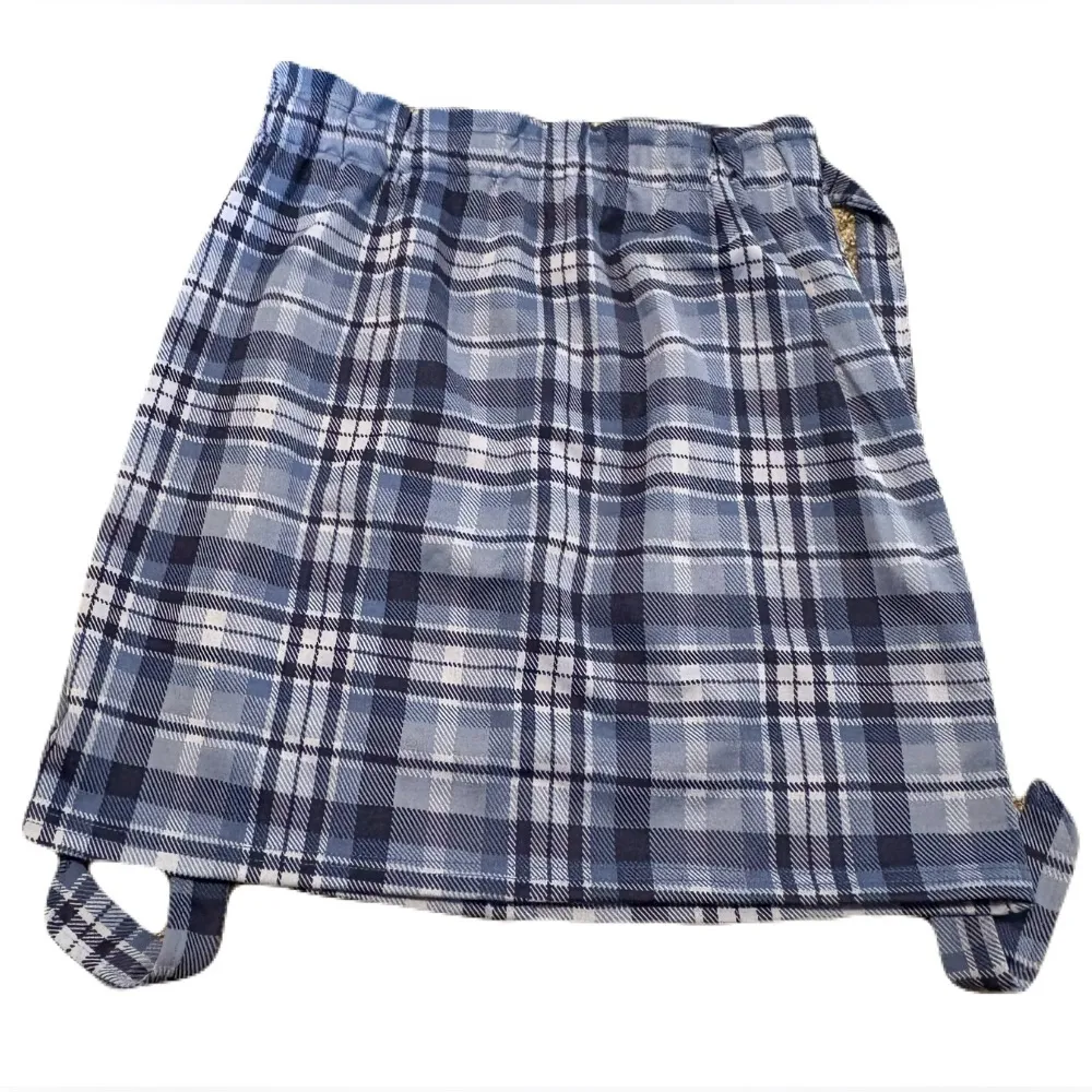(No Brand) Blue Plaid Skirt w/ Button & Tie: Best for Size 32” (M/L?) Size M - Image 2