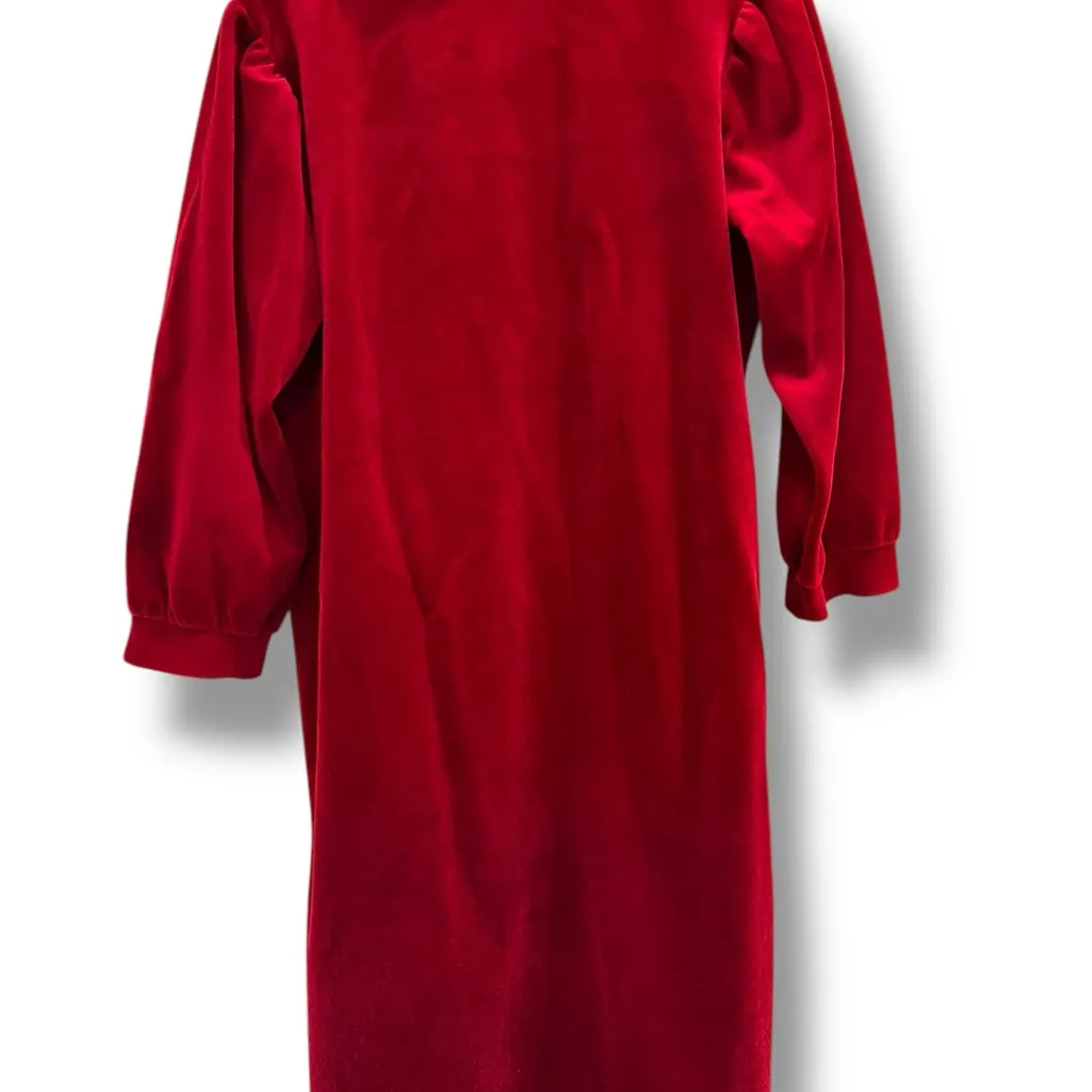 Vanity Fair Red Vtg. Womens Robe House Coat Velour Zip Up Embroidered Medium - Image 2