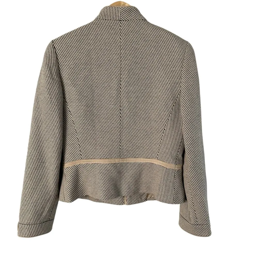 Carlisle Vintage 90s Woven Wool Blazer Jacket Tan Black High Collar Zip Up, Sz 4 - Image 9