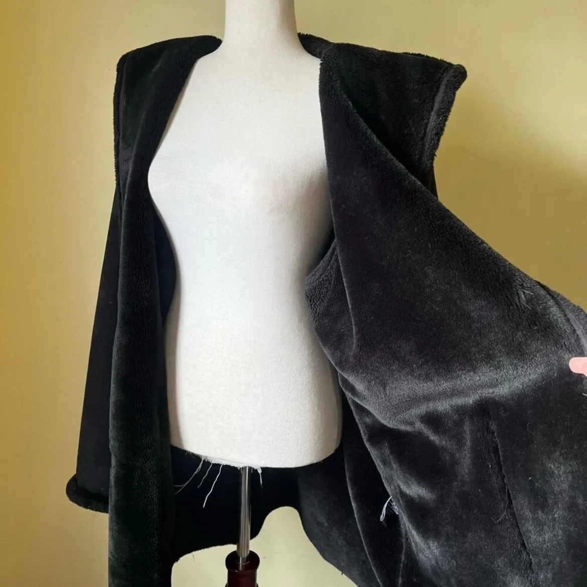 Jones New York Faux Shearling Hooded Coat Black XL Oversized Toggle Winter Coat - Image 3