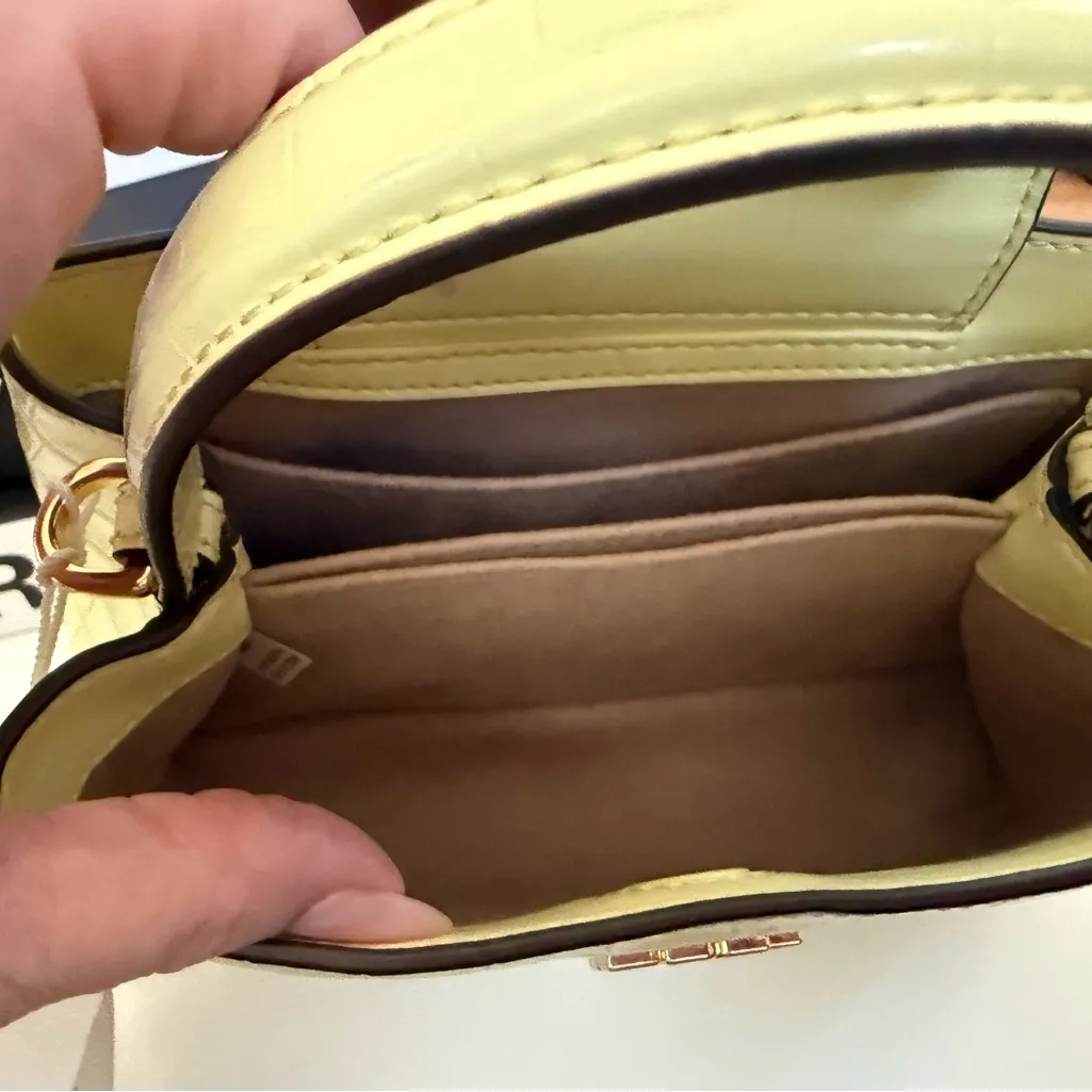 Rare Tory Burch Britten Embossed Mini Satchel Crossbody – Pastel Yellow Croc NWT - Image 6