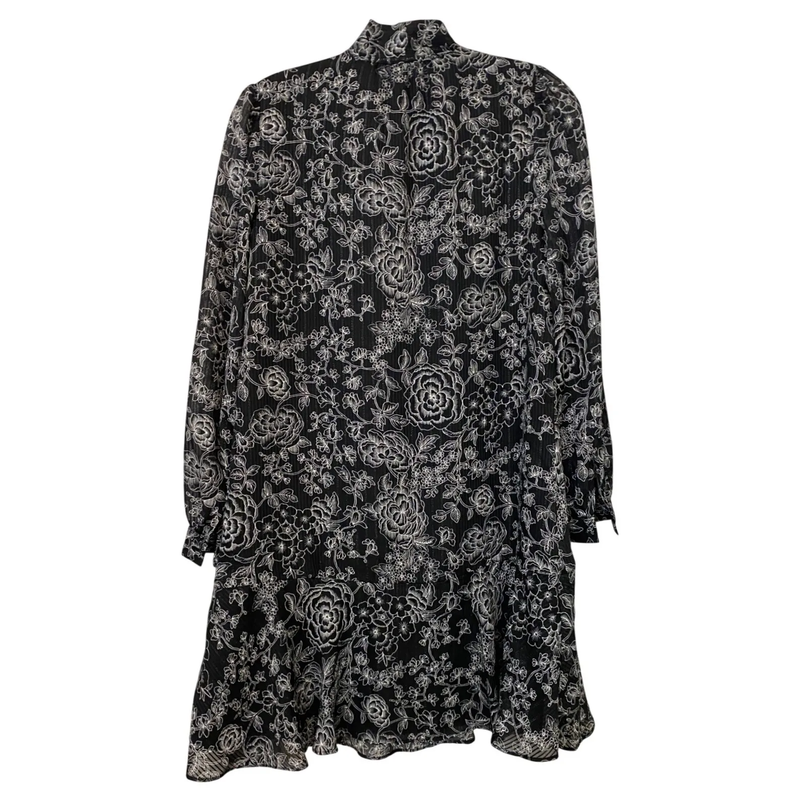 LOFT Etched Floral Bow Flounce Dress Women's Black White Long Sleeve XS NWT - Image 9