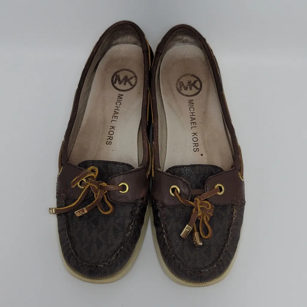 Michael Kors Logo Women's Blair Moc Mini Mk Signature Boat Shoe Brown Size 7M - Image 3