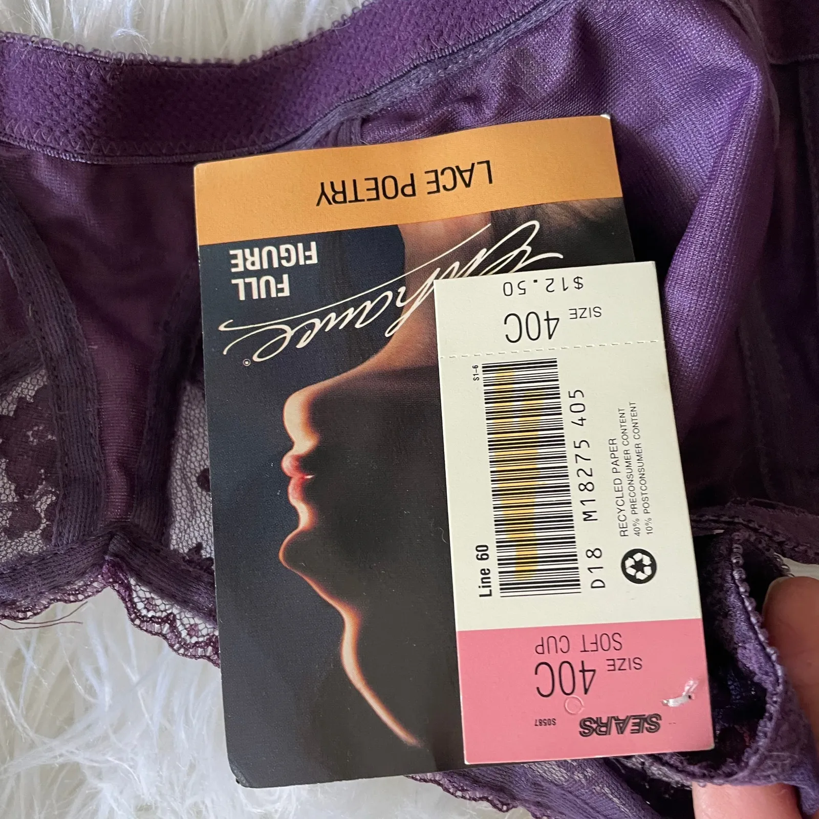 Vintage 80s Sear Enhance Soft Cup Unlined Purple Lace Satin Bra 40C 40 C New NWT - Image 9