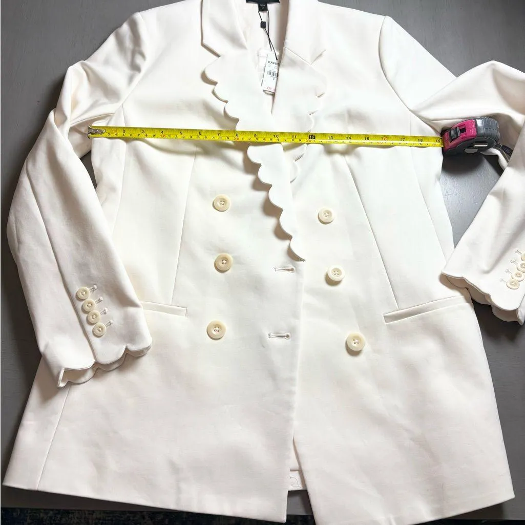 Express Ivory Scalloped Double-Breasted Blazer Suit Jacket Tailored Preppy NWT - Image 13