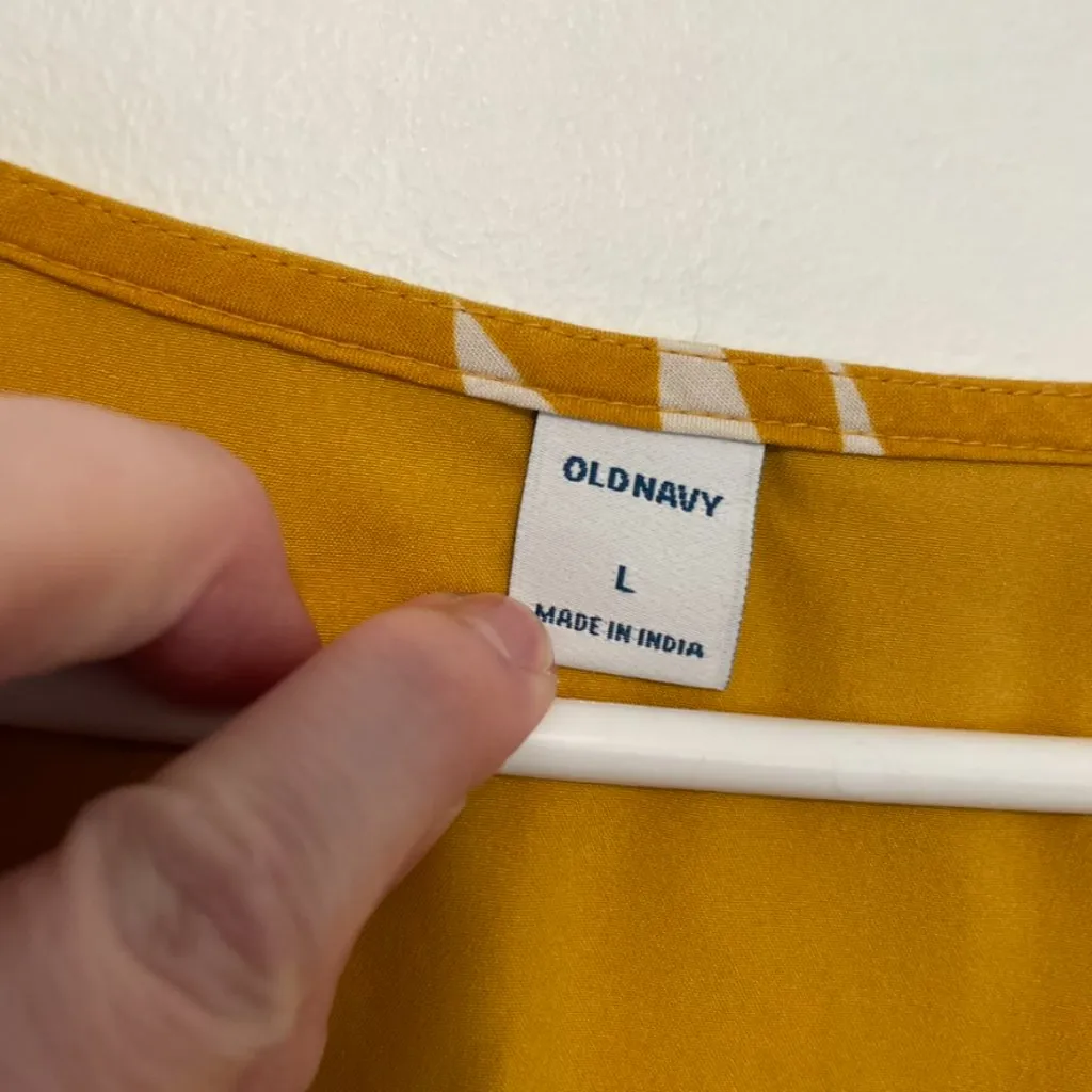 OLD NAVY Waist Defined V-Neck Dress Mustard Yellow White Floral Cap Sleeve Knee - Image 7