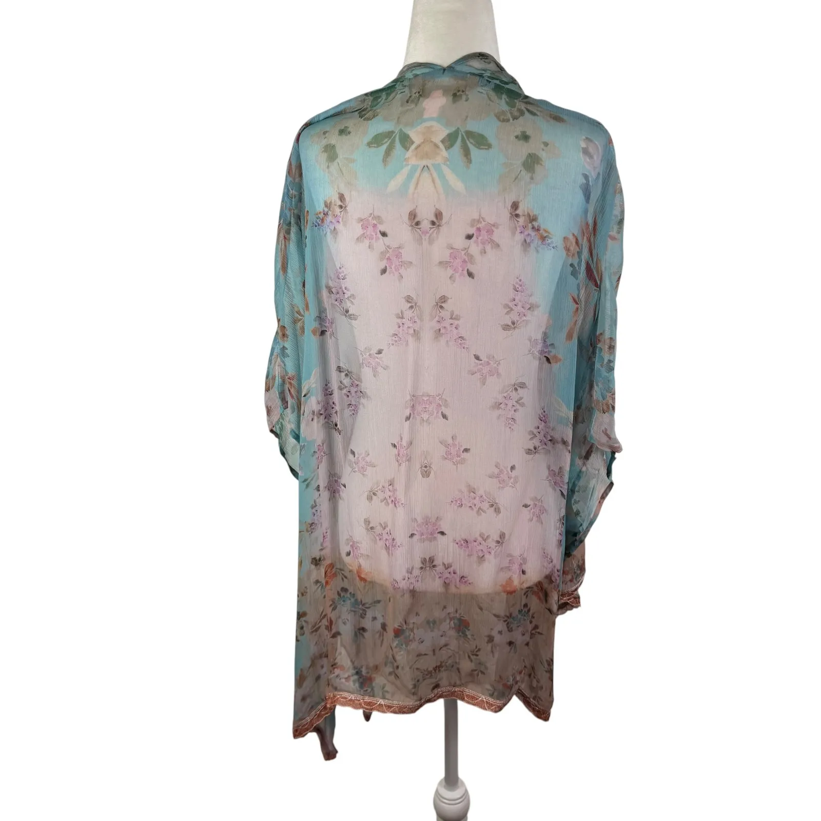 Soft Surroundings Sheer Floral Kimono Cardigan Size S/M Lightweight Fairy Artsy‎ - Image 3