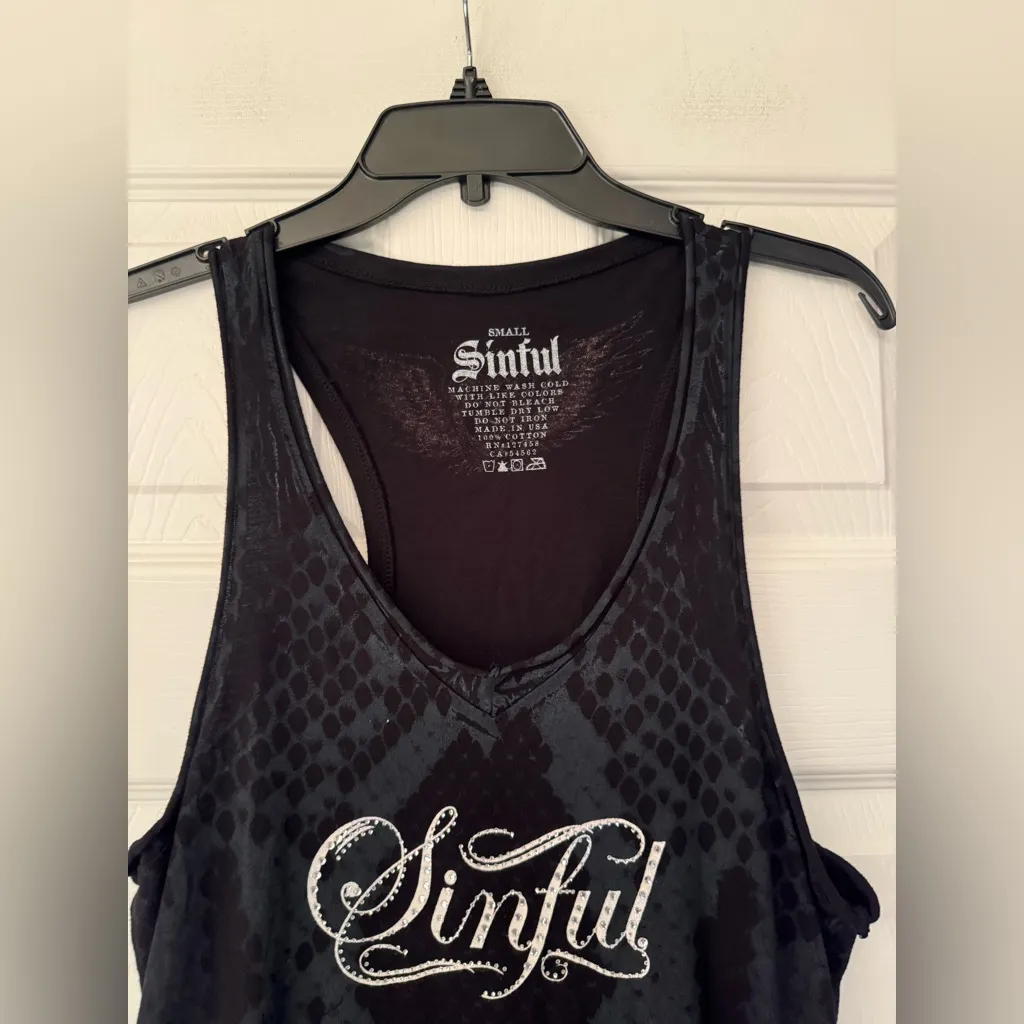 Sinful x Affliction Women’s Black Dress White Logo Crystal Studded Size Small - Image 6