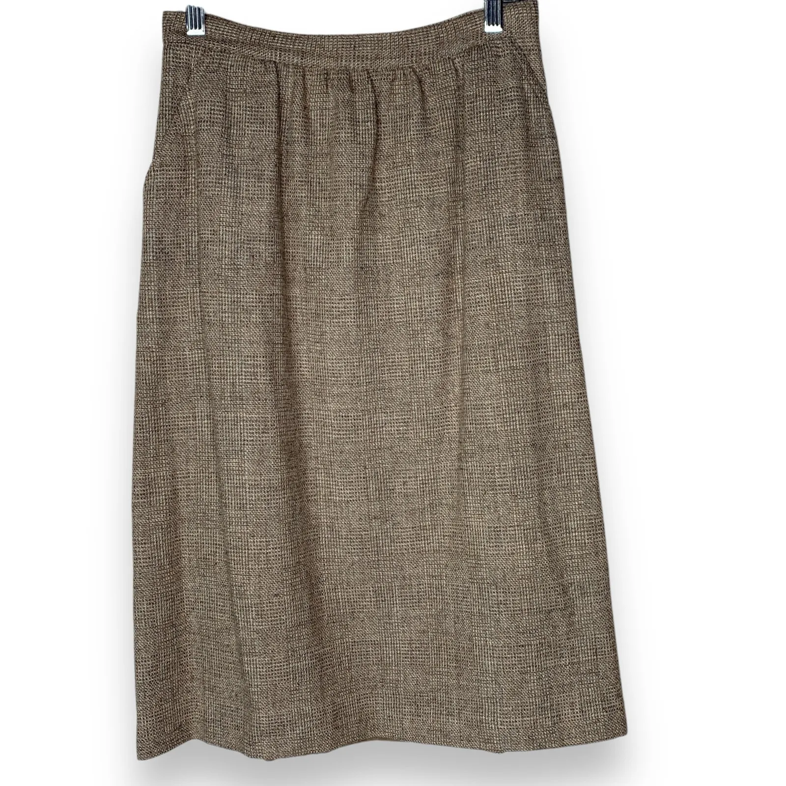 Vintage 70s Wool Suit 2 Piece Skirt Blazer Peabody House Houndstooth Size 11 12 Tan - Image 4