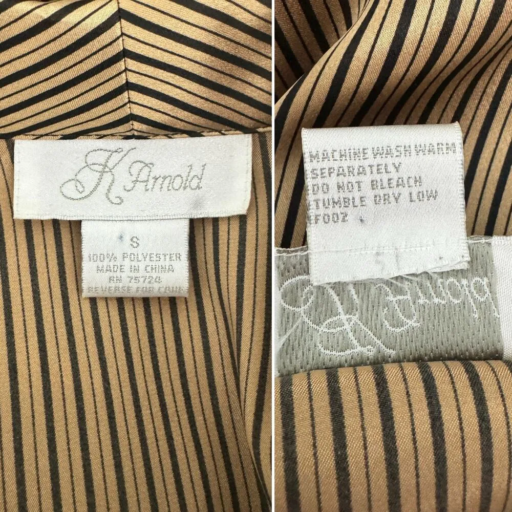 Vintage K Arnold black gold metallic striped wide collar satin blouse size small - Image 5
