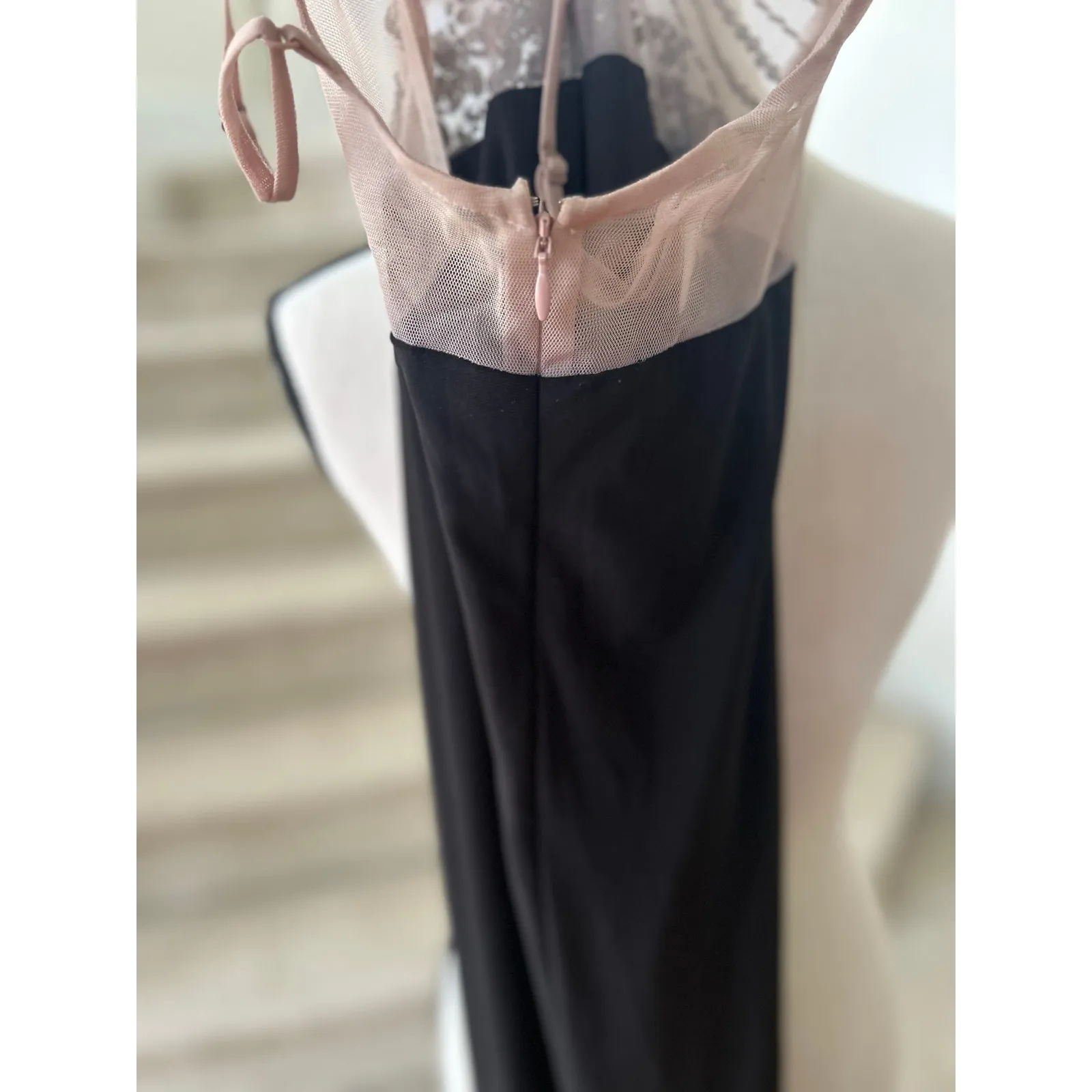 Blondie Nites Black Nude Illusion Beaded Halter Sheath Maxi Gown Prom Dress - Image 5