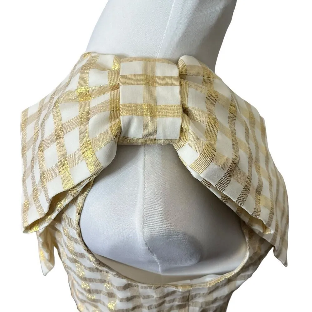 Rebecca Vallance NWT Almeria One Shoulder Mini Dress Size 14 Metallic Gingham Gold - Image 6